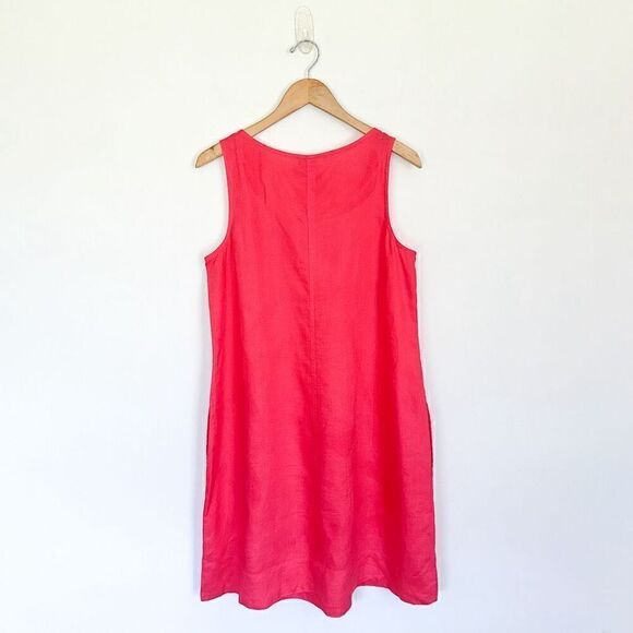 J. Jill Women’s 100% Linen Pink Coral Scoop Neck Sleeveless Shift Knee Length Dr - Picture 2 of 8